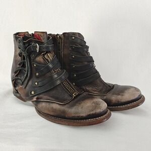 Freebird Limerick Boots Ankle Leather Hidden Heel Moto Distressed Brown Black 9